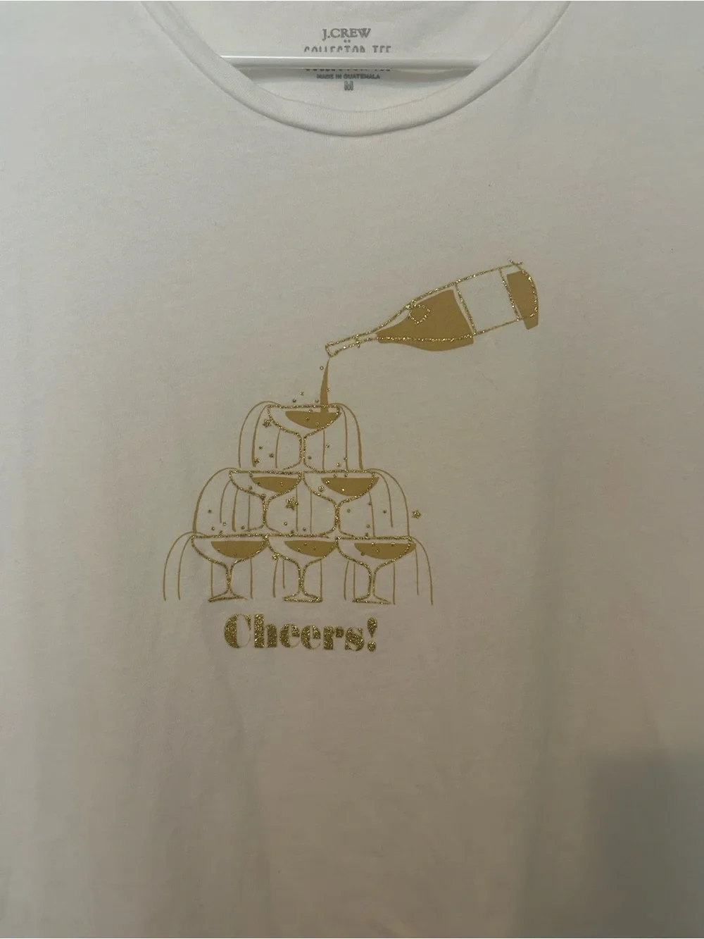 J.Crew White 'Cheers!' Graphic Collectors Tee with Gold Print Size M
